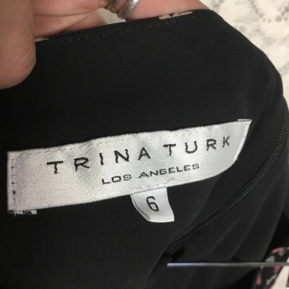 Trina Turk 93% Silk Mini Skirt Tiered Ruffle Black Colorful Abstract Bow Print 6 - Picture 4 of 5